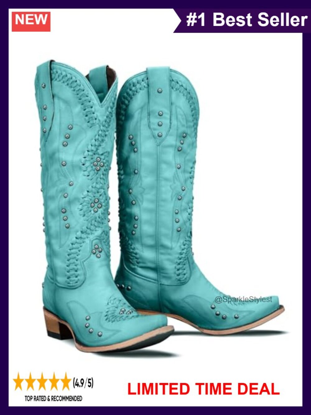 Knee High Western Cowgirl Boots with Vegan Leather and Chunky Stacked Heel